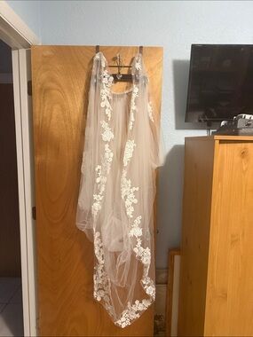 David's Bridal White Lace Appliqué Bridal Veil